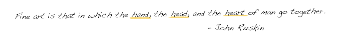 Fine art is that in which the hand, the head, and the heart of man go together. - John Ruskin